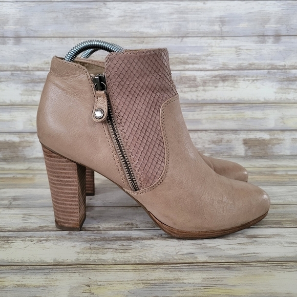 Geox Respira Kali Leather Block Heel Side Zip Boots EUR Size 41/US 10-10.5 Sand - Picture 1 of 12